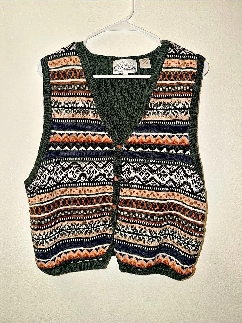 Cascade Fair Isle V-Neck Sweater Vest Size XL